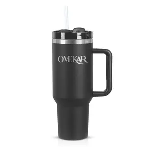 OMEKAR 40 oz Tumbler with Handle and Straw, Vacuum Insulated Stainless Steel Travel Mug with Leak-Proof Lid, Cup Holder Compatible, BPA-Free for Hot & Cold Drinks. (Black)