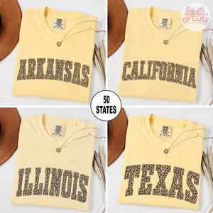 Custom 50 States Graphic Tee, Comfort Colors Leopard All States T-Shirt, College Leopard Print Shirt, Personalized Gift For Her, Unisex Cotton Top – DPCLICK