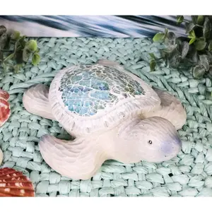 Ebros Coastal Ocean Giant Sea Turtle Statue With Crushed Glass Mosaic Shell Nautical Decor Figurine
