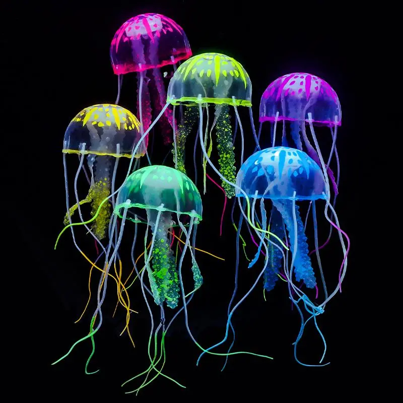 Glowing Jellyfish Ornament, 6 Counts/set Colorful Jellyfish Decoration, Luminous Jellyfish Decoration for Aquarium Fish Tank