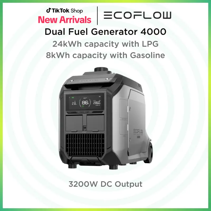 EcoFlow Smart Generator 4000 (Dual Fuel), 3200W DC Fast Charging Dual Fuel  Smart Generator with LPG