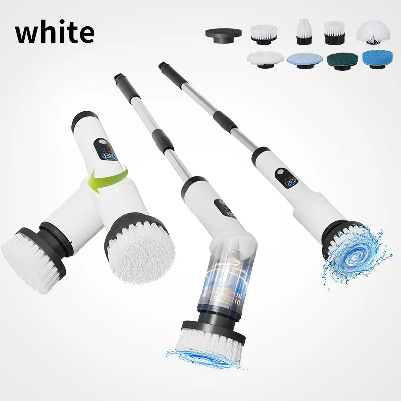 2026 Upgraded Cordless Electric Spin Scrubber for Toilet, Adjustable-Angle Head (No Dead Corners), 2-Speed, 8 Replaceable Brushes, Extendable Handle, IPX6 Waterproof for, LED Display Bathroom, Kitchen Cleaning Sponges Tool