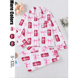 Women’s two-piece pajamas, long-sleeved top and stretch pants, autumn and winter casual pajamas, all-over print design GARMENTARY