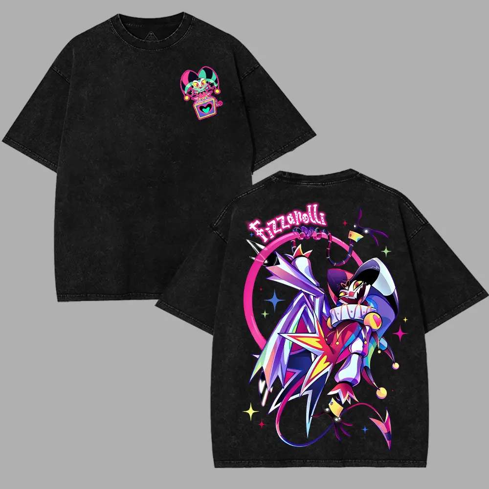 Fizzarolli - Helluva Boss Wash -Shirt , Back and Front Print, Superhero Fans | Great Gift For Fans graphic tee Cotton Fabric Top Womenswear lover streetwear