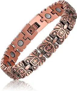 Copper Cross Magnetic Bracelet for Women, 99.99% Pure Copper Bracelet, Cross Design, Adjustable