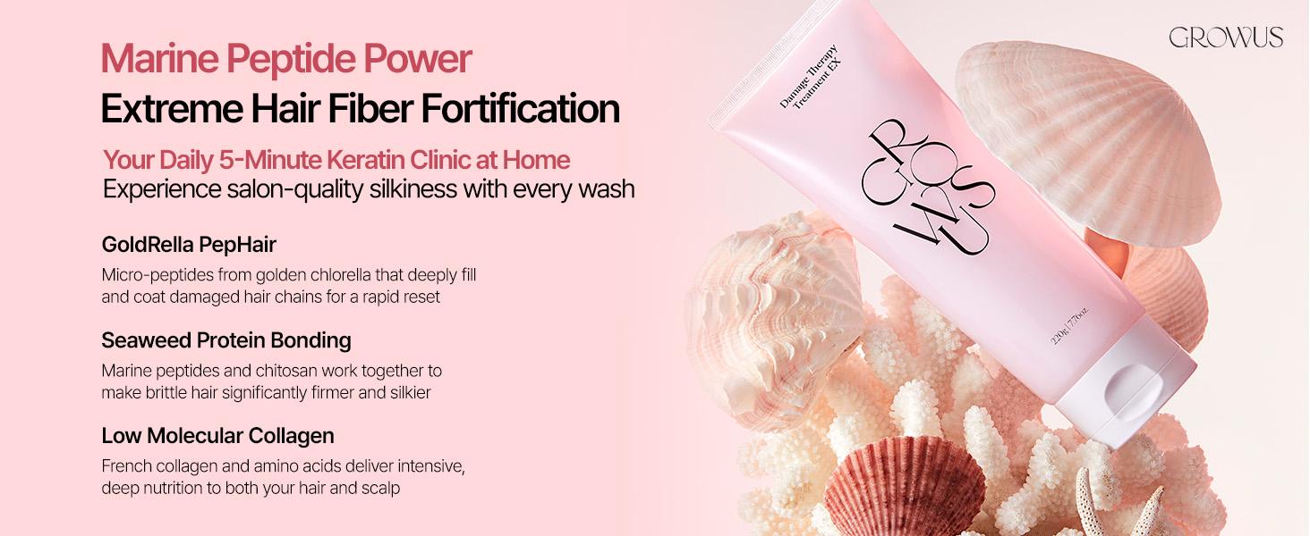 GROWUS Damage Therapy Treatment EX (7.43 fl. oz. / 220ml) Repair & Hydrate Mask for Damaged Hair | Deep Creamy Conditioner | Paraben & Sulfate Free | Fresh Rose Scent