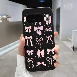 Rounded Edge Phone Case for Google Pixel 10 9 8 7 Pro A XL Pink Bow Delight Pattern Pocket-Friendly Shockproof Liquid Silicone Protective Soft Smartphone Casing