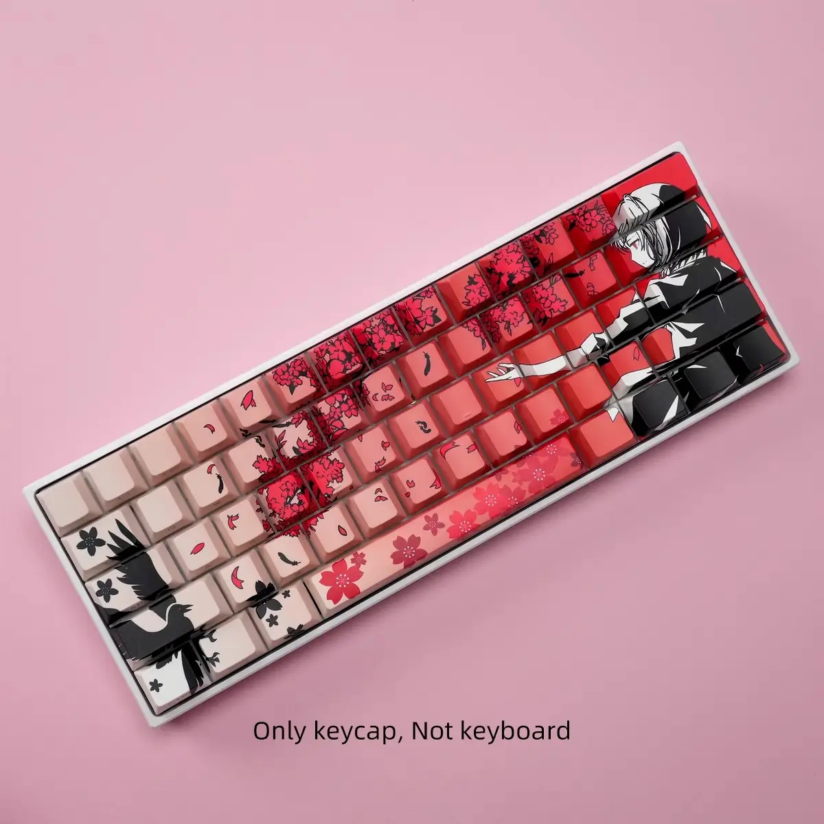 Cherry Blossom Pattern Keycap, PBT Five-sided Sublimation Keycap, Keyboard Keycap for 6.25U Space 61/68/75/8487/98/100/104/108, Sublimation Technique, Gaming Keyboard Accessories