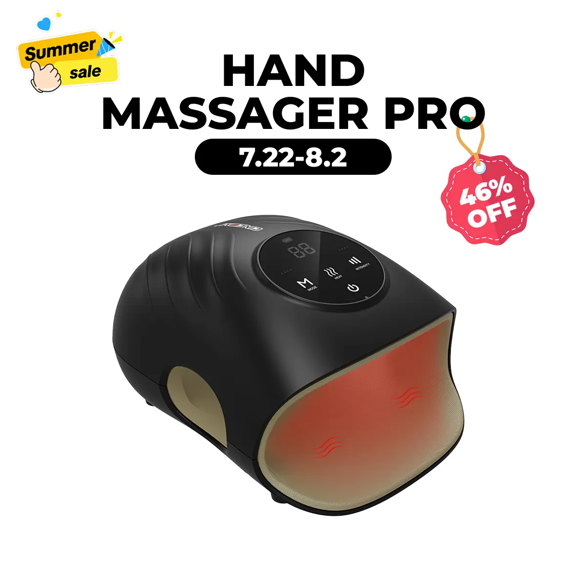 CINCOM Hand Massager Pro with Touchscreen Display, Temperature Control (6 Heat Levels), 4 Modes, 4 Intensity Settings, Advanced Airwave Technology, Sleek Design, Portable Cordless Personal Care Massage Device, Ideal Gift for Loved Ones, Compact, Battery-P
