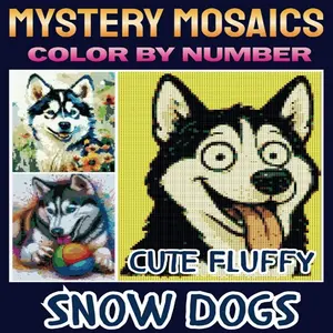 Snow Dogs Pixel Art: Mystery Color by Number Mosaic Book for Kids & Adults | Cozy Winter Puzzles & Stress Relief