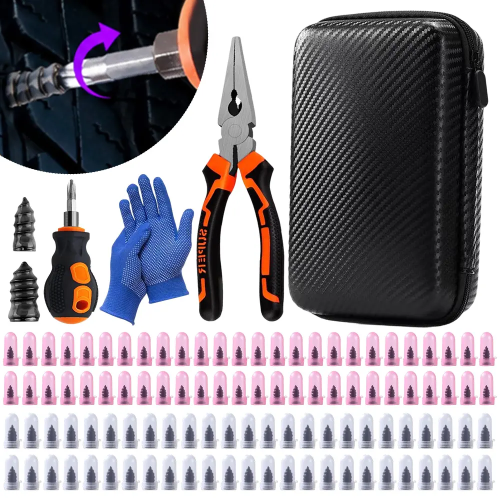 100PCS tire Screw Plug Repair kit – No Tire Removal Needed, tire sidewall Repair kit, Patch Plug Tools & Portable Storage Bag – Quick Flat Tire Fix for Car, Truck, Motorcycle & SUV
