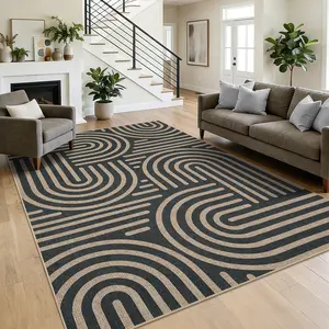 Modern Striped Jute Rug Abstract Minimalist Design Anti-Slip TPE Backing Soft Indoor Area Rug for Living Room Bedroom Dining Room Office