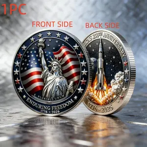1PC American Memorial Style Commemorative Coin Alloy 3D Relief Collectible Medal Freedom And Space Element Metal Decor Suitable For Birthday Gift Graduation Souvenir Anniversary Event Christmas Gift Exchange Home Office Display Collection Decorative Colle