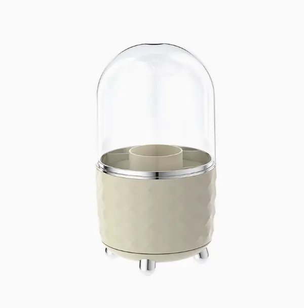 Diamond-Textured Rotating Cosmetic Organizer with Divided Compartments and Spin Base - Easy Access to Beauty Brushes for Makeup Application (Home Supply, Storage Box)