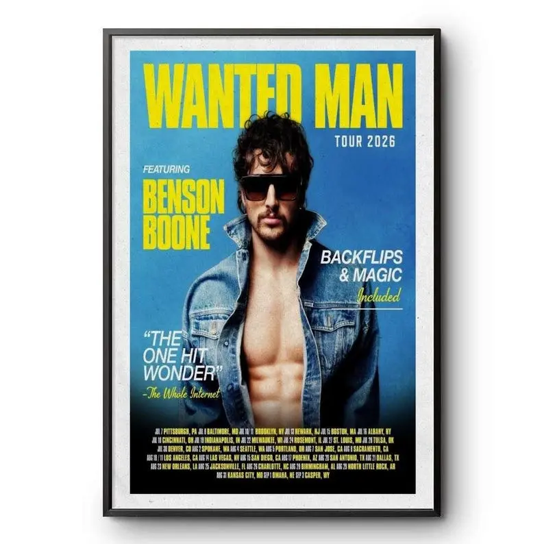 [Sale Up to 60% Off][Free Shipping][No Frame] Benson Boone Baltimore MD 2026 Concert Poster Wanted Man Tour Wall Art Print