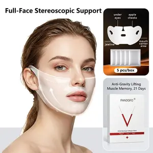Bandage collagen facial mask, high-quality V-shaped lifting and tightening facial mask with three-dimensional support. Suitable for women, it can shape and cover the face. Contains glycerin to dissolve collagen. (5-piece pack)