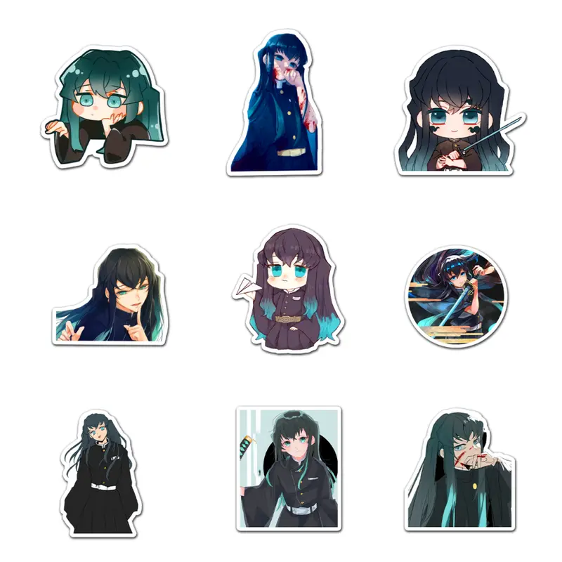 Muichiro Tokito Sticker Pack 9 PCS Vinyl, Anime Car Wall Kid Phone Book Stickers, Funny Sticker Decal Decor