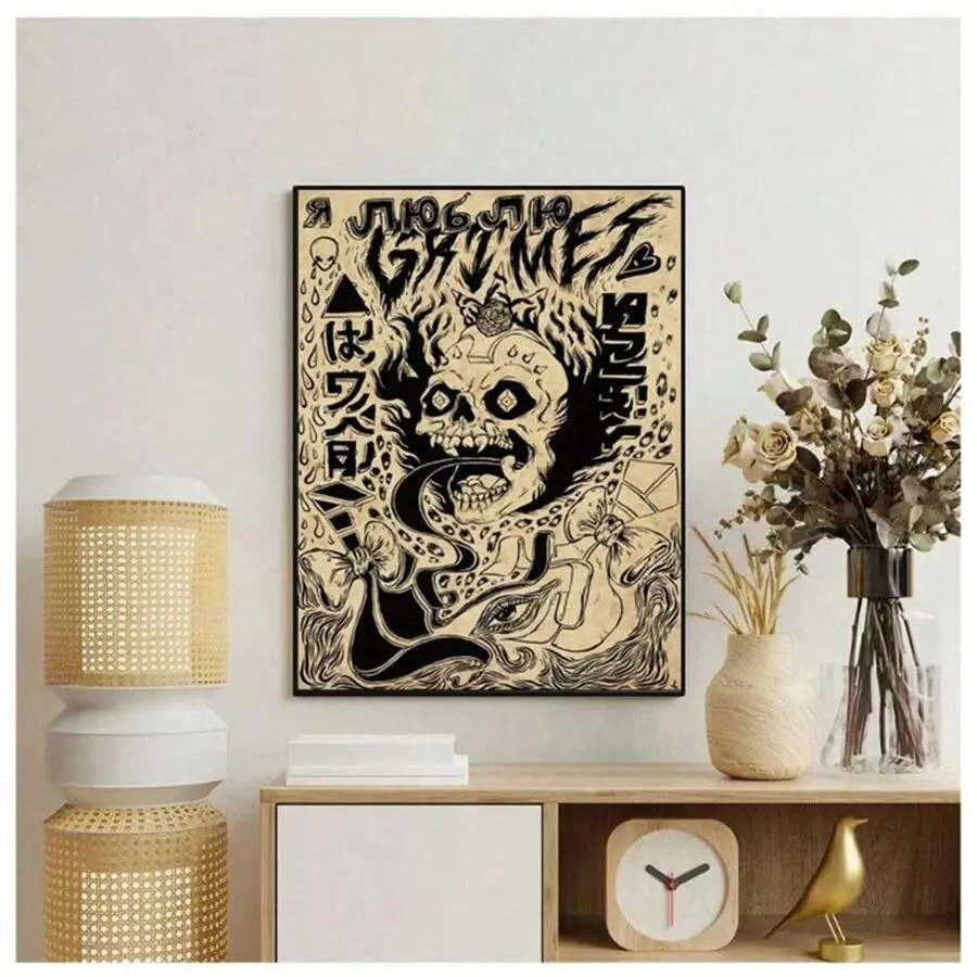 1pc, Art Deco Modern Retro Style Poster, Frameless Wall Hanging Decor For Home Office, Living Room, Bedroom - Ink Art Print, Cartoon Patterned, Indoor Use - Spring & Winter Seasons Unframed Abstract Face Design Artistic