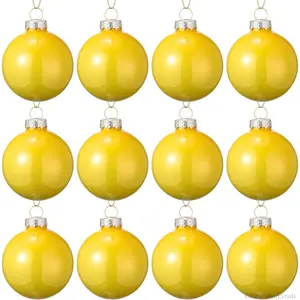 12 Pcs Yellow Glass Christmas Ball Ornaments 2.36" Shatterproof Xmas Christmas Tree Decorations with Hanging Loop and Rope Christmas Decorative Ball for Holiday Hanging Wreath Garland DecorationsC31EasyWearStudio