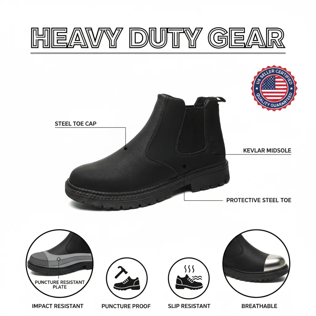 Puncture-Proof Work Sneakers Unisex Safety Chef Shoe Waterproof Splash-Proof Smash-Proof Breathable Anti-Slip Durable Outdoor Comfortable