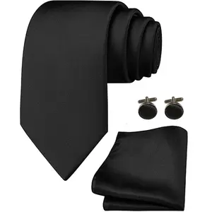 Men's Tie Set Solid Color Classic Formal Plain Necktie and Pocket Square Cufflinks Set Ties for men Perfect for Formal or Casual, Weddings, Business, Clubs, Parties
