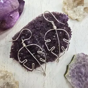 Leaf Earrings Handcrafted Silver-Plated Monstera Leaf Design 2" Long Casual Delightful Accessory for Plant Lovers