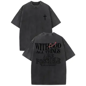 Men's 250g washed pure cotton T-shirt, front and back printed patterns - loose, fashionable, extra-large style, retro worn-out style, suitable for casual wear