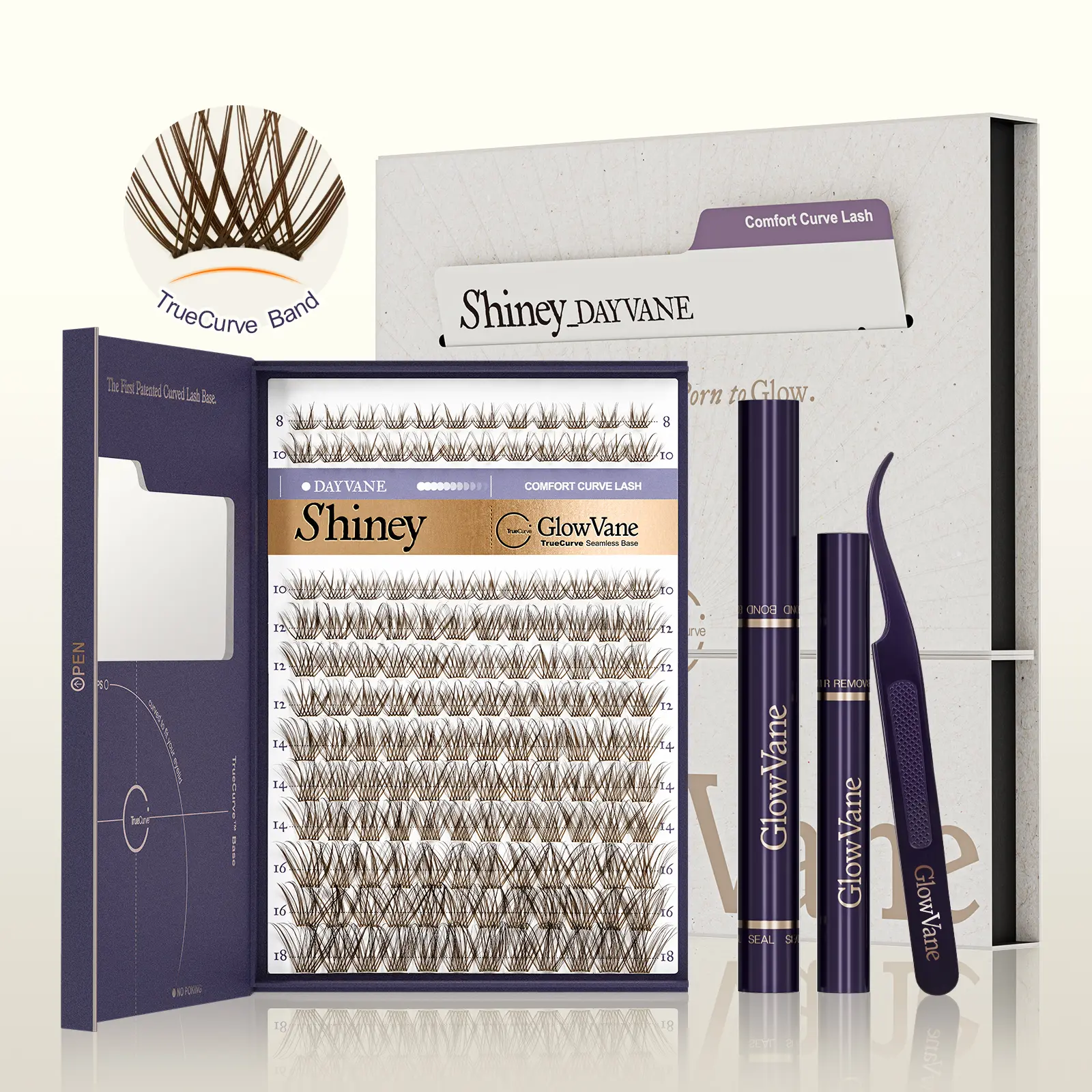 GlowVane TrueCurve Brown Lash Clusters Kit 0.03mm Invisible Curved Band Soft Lightweight 8-18mm DD Curl DIY Design for Natural Daily Glow Up  Seamless Eye Fit Zero Strain