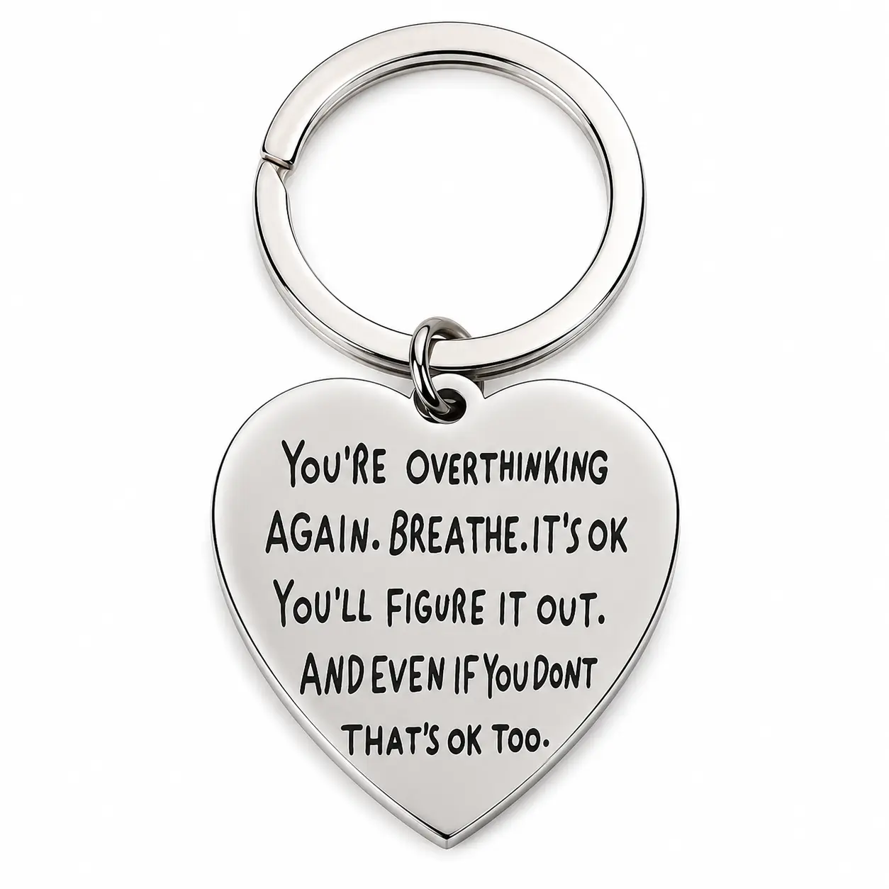 1pc Heart-shaped engraved keyring with inspirational quote, promoting mental health awareness and supporting psychological well-being. The perfect gift for colleagues, friends and family – an ideal choice for birthdays, holidays and New Year celebrations.