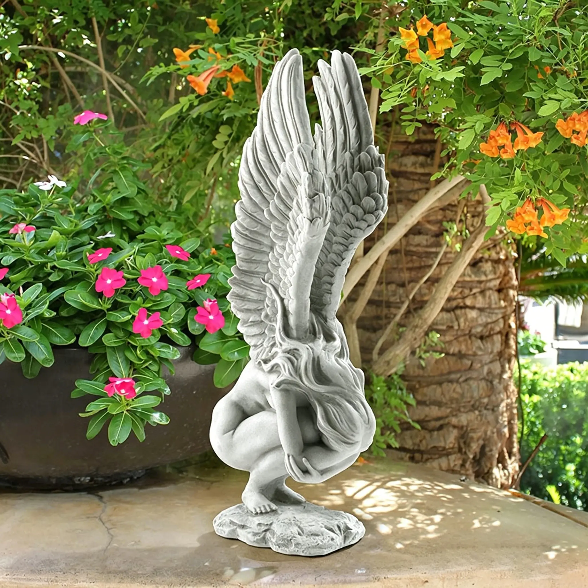 Rescue Angel Sculpture, Resin Wings Angel Statue, European Vintage Meditative Angel Art, Indoor Outdoor Garden Decor, Home Desk Living Room Bookshelf Ornament, Memorial Gift, Garden Sculptures And Decor