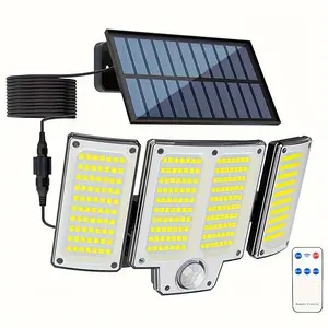 Solar Powered Outdoor Light with Motion-Sensor, Outdoor Solar Led, 3-Head Solar Floodlight with Remote Control, Outdoor Security Lights for Patio, Garage, Porch, Yard, Solar Outside Lights, Solar Garden Light