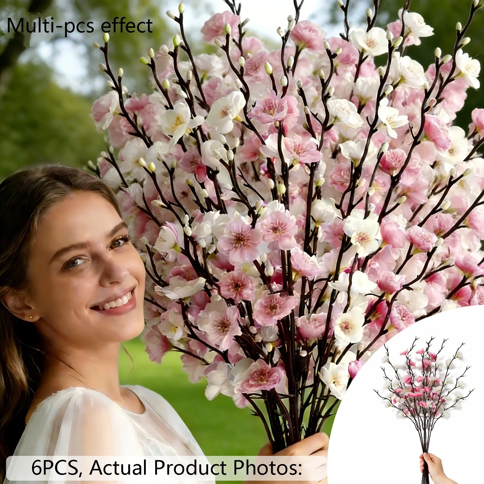 6PCS Beautiful Artificial Plum Blossom Stems - Realistic Pink And White Wax Plum Flower Bouquet, Decorative Flowers, Vibrant Small Flowers, High-Quality Elegant Blooms, Durable Plastic That Doesn'T Easily Shed, Artificial Flower Plant, Flower Decorations
