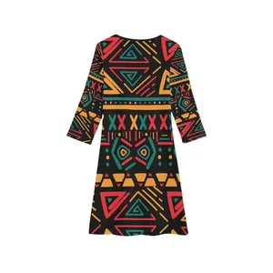 African Print Black Long Sleeve Dress