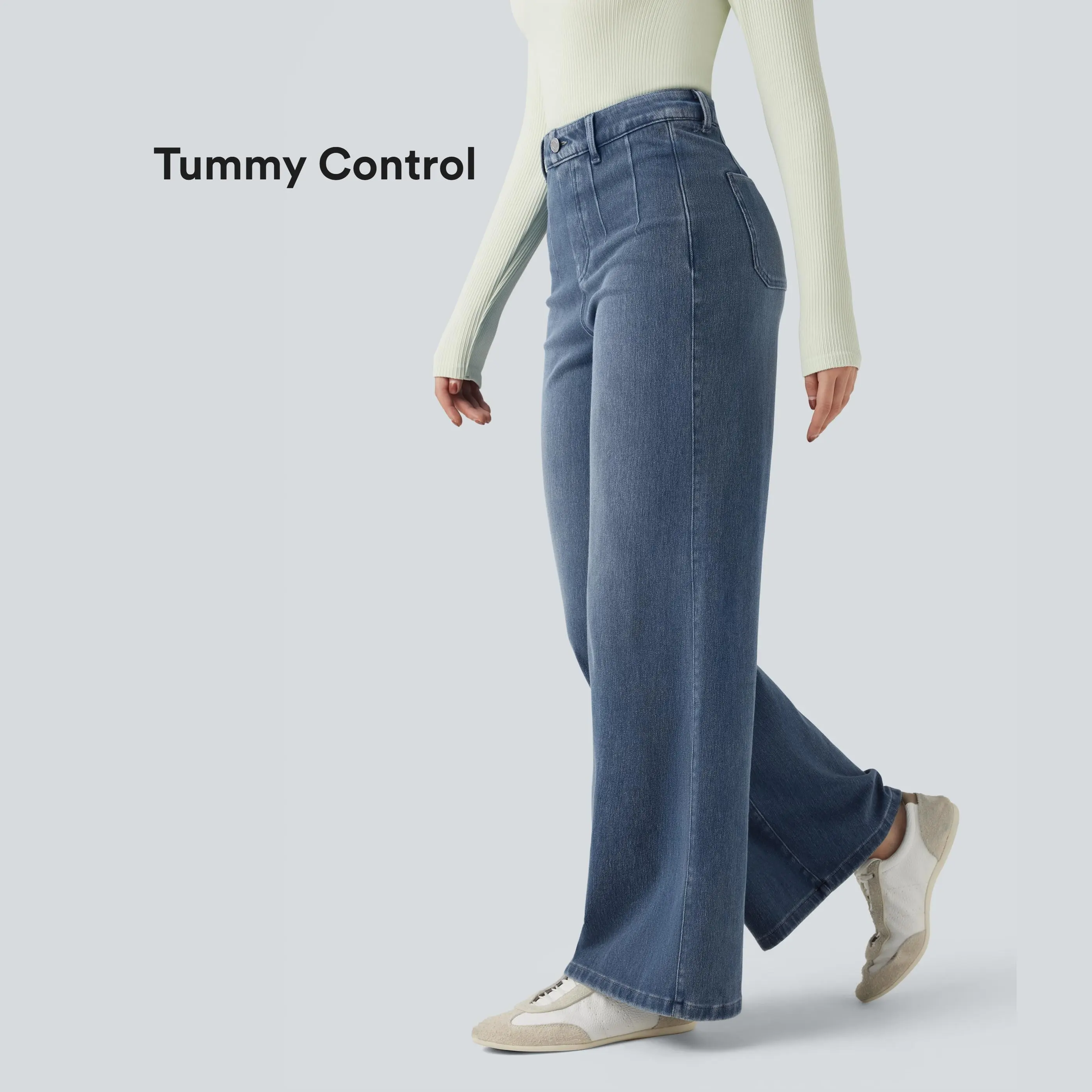 Halara Flex High Waisted Tummy Control Wide Leg Casual Jeans with Pockets