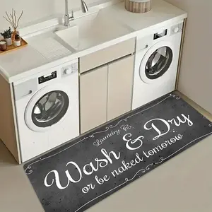 Vintage Laundry Room Carpet, Flannel Mat, Funny Design, Ideal for Kitchen, Entryway, Hallway, Bathroom, Bedroom Decor