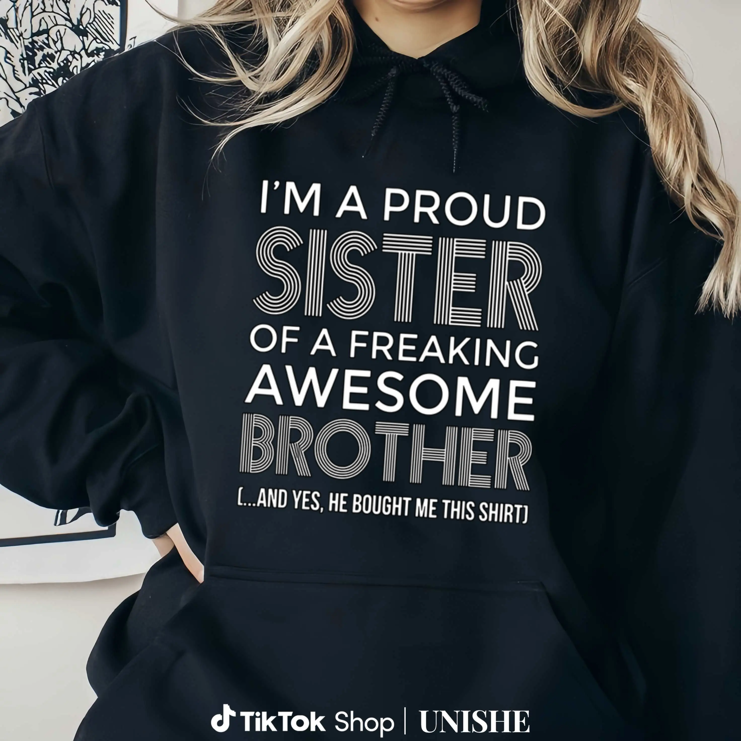 Vintage Style Unisex Hoodie – Proud Sister and Awesome Brother Funny Round Neck Sweatshirt