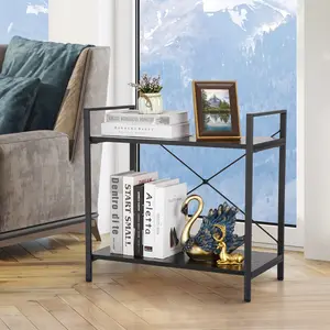 Segawe Minimal 2-Tier Metal Frame Bookshelf - Modern Home Furniture, Adjustable Compact Bookcase, 110lbs Capacity Storage Holder for Interior Organization, Black
