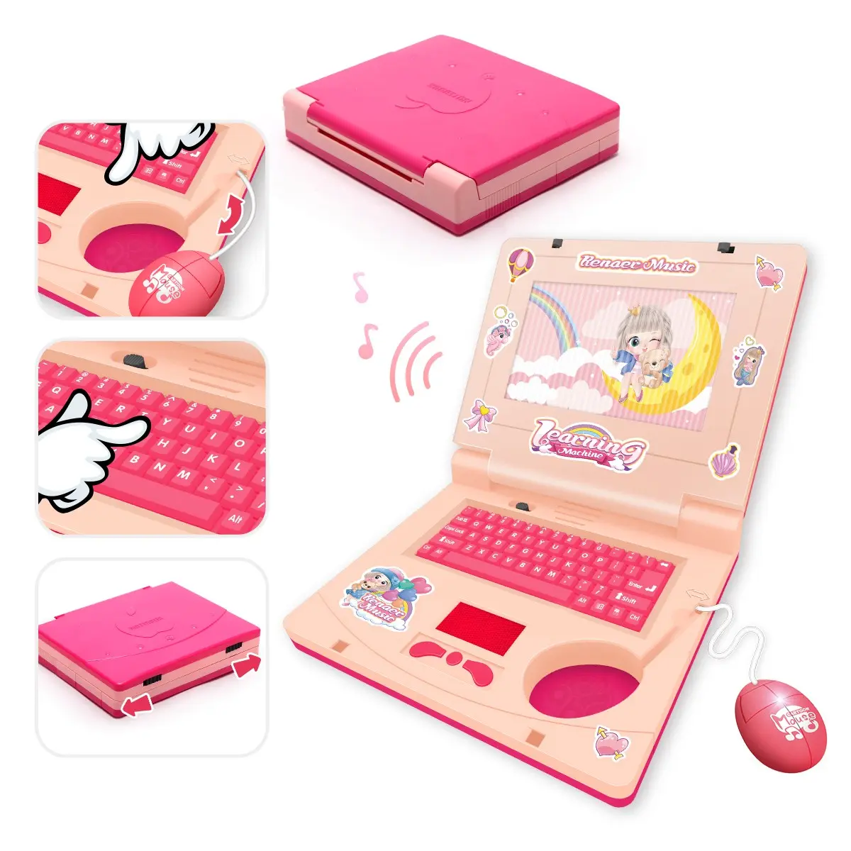 Learning Machine Toy with Word Learning Machine, Realistic Notebook and Mouse, Musical & Light Features for Parent-Child Interactive Early Education Learning Tool