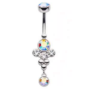 Rainbow Aurora CZ Array Belly Button Ring