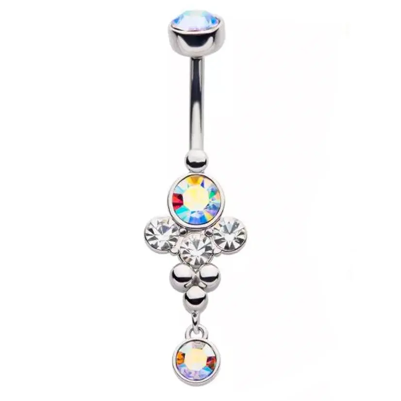 Rainbow Aurora CZ Array Belly Button Ring