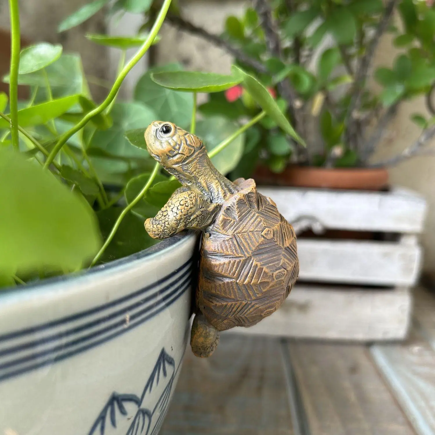 Cute Resin Climbing Turtle Pot Hanger, Mini Lifelike Tortoise Figurine Statue for Succulent Flower Pots, Whimsical Garden Balcony Patio Decor, Turtle Lover Gift for Plant Parents, Resin Sculptures, Garden Animal Statues, Animal Statue, Garden Accessories