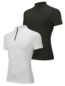 S-XXL 2 Pack Men's Quarter Zip Up Pullover Mock Neck Short Sleeve Breathable Cool Performance Slim Fit Tee Shirts Sports Active Athletic Casual Gym Workout Top Minimalist Compression Tops All Season Activewear