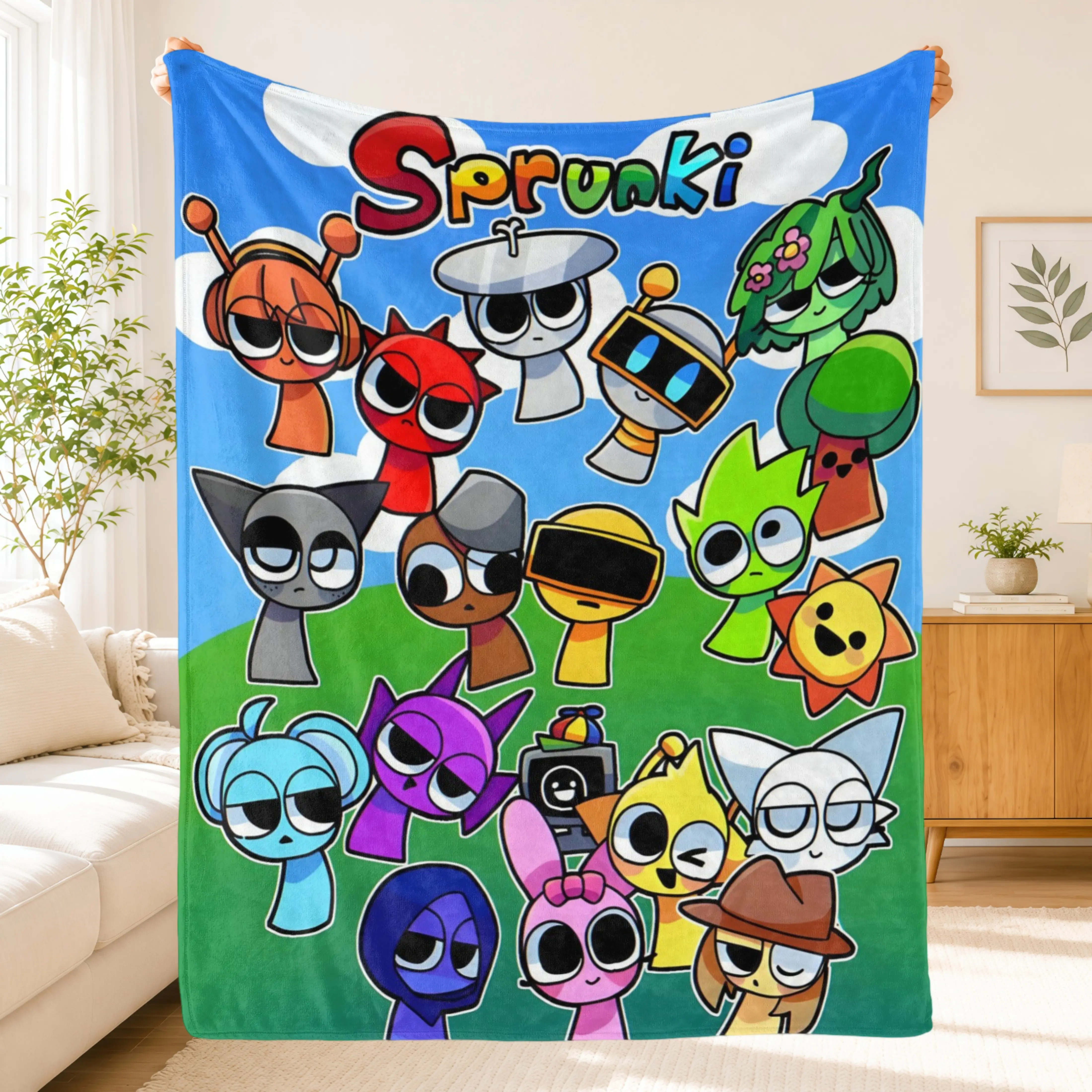 Cute Cartoon Sprunki Blanket,Colorful Music Game Soft Lightweight Flannel Throw Blanket for Kids Boys Girls,Cozy Bed Couch Sofa Bedroom Decor,Birthday Christmas Gamer Gift