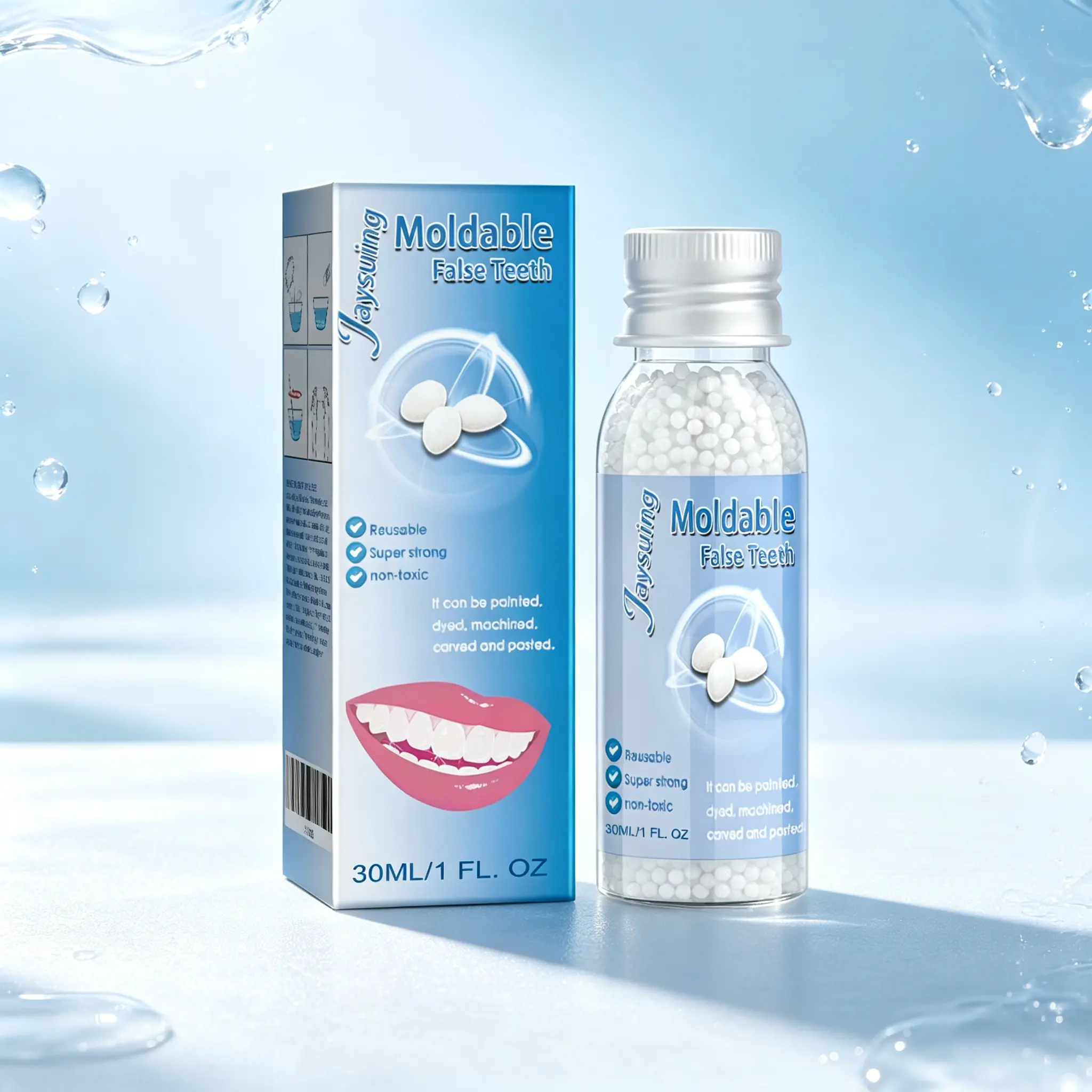 Moldable Thermoplastic Beads – Reusable Fake Teeth Material, Non-Toxic Craft Compound for Denture Art & Cosplay 30ml