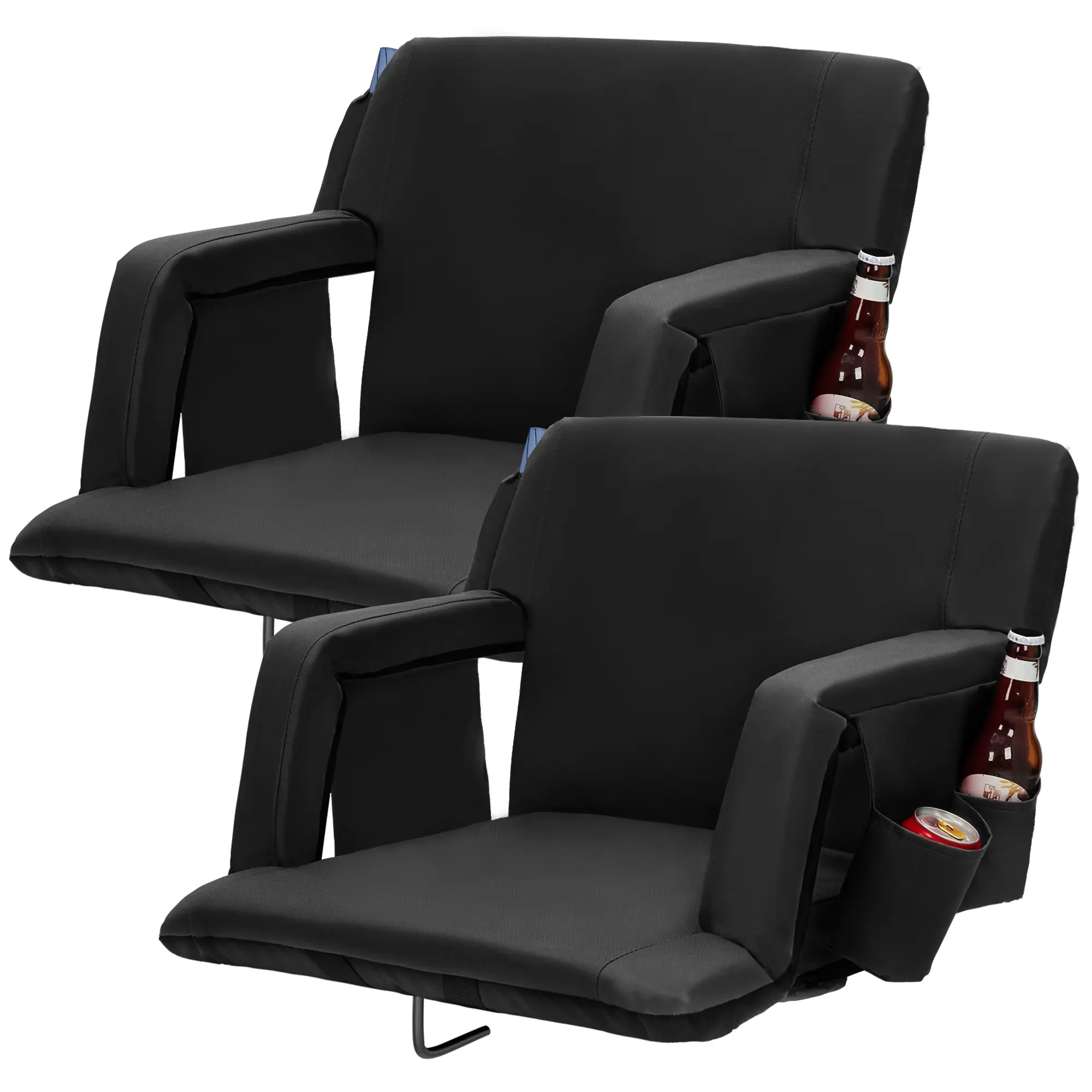 Extra Wide Stadium Seats for Bleachers with Back Support (Set of 2), 6-Position Reclining Padded Stadium Chair with Armrests & Cup Holders, 20" Portable Backpack Bleacher Seat for Sports, Concerts & Outdoor, Waterproof, Grey