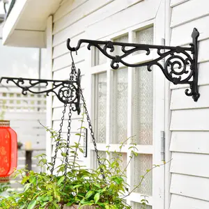 Sungmor Cast Iron Hanging Plant Bracket, 2 Pack Heavy Duty Hanging Basket Brackets, Outdoor Wall Plant Hangers, Decorative Garden Hooks for Flower Basket Bird Feeder Wind Chime Solar Light