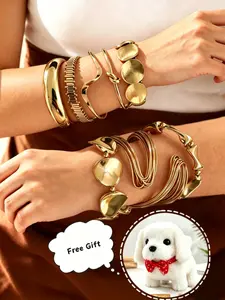 Gold Stacking Bracelets Set Chunky Cuff Bangles Trendy Statement Layered Wrist Jewelry for Women with Free Gift