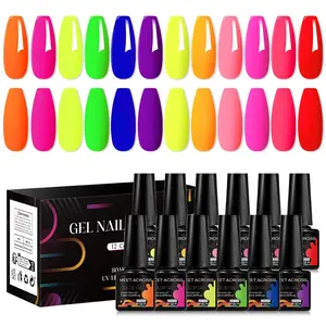 12pcs Neon Gel Nail Polish Set, uv gel manicure, Flourescent Rainbow Color Serie Nail Gel Semi Permanent Long-Lasting Bright Colors, Create Salon-Quality Nail Art at Home, Base Color Gel, Soak Off Gel