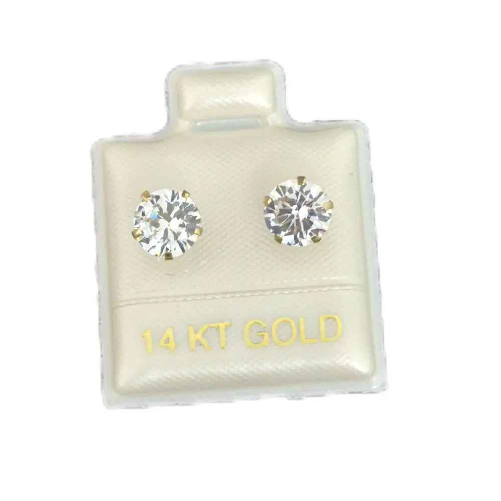 14K Real Gold Zirconia Stud Earrings