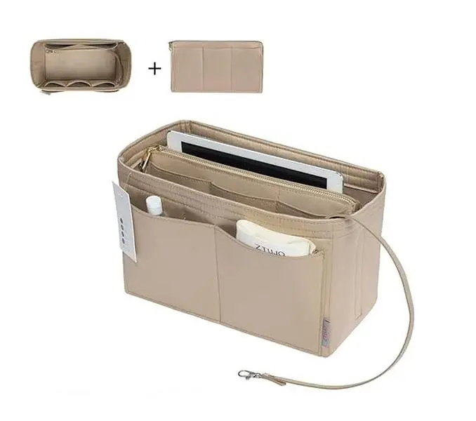 Purse Organizer Insert for Handbags, Softened Felt Bag Organizer for Tote Bags, Compatible with Designer Handbags, Fits Most Tote & Shoulder Bags, Beige Medium Size, Multi-Pocket Storage Solution